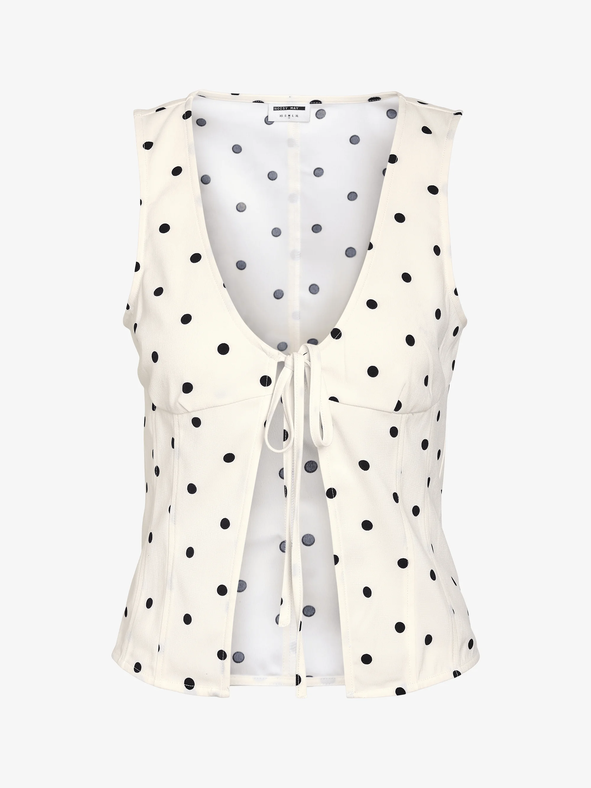 Noisy May white polka dot tie-front sleeveless vest top