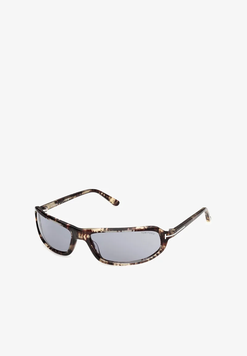 Tom Ford tortoiseshell wraparound sunglasses with smoke lens