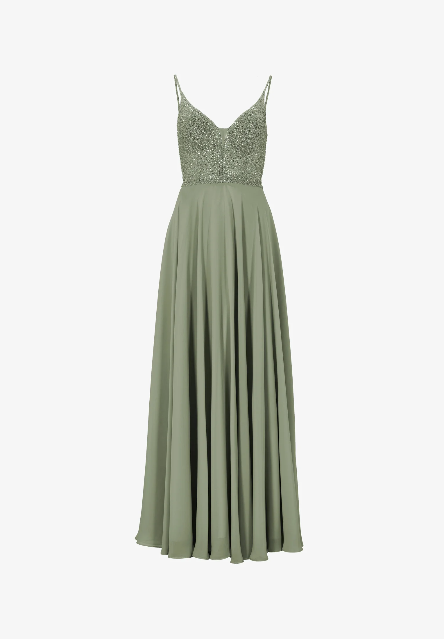 Hey Kyla sage green beaded bodice chiffon maxi dress