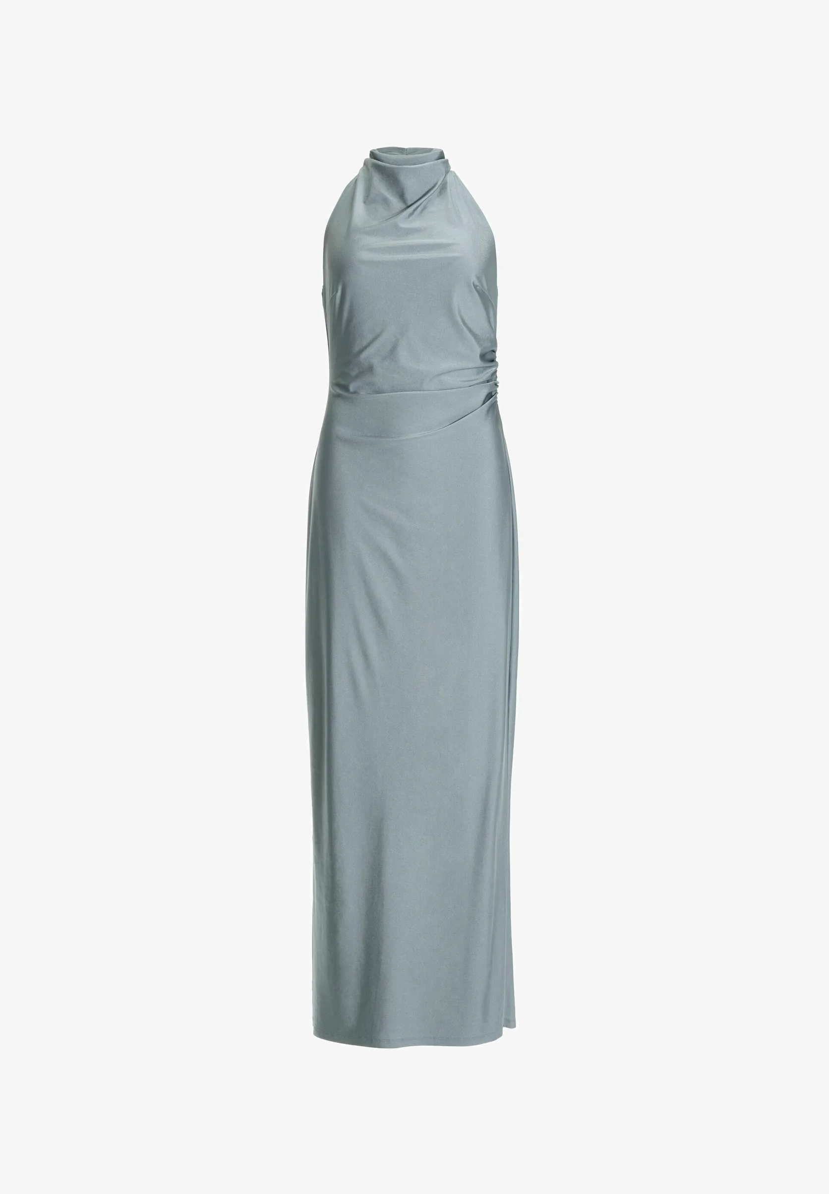 Swing dusty blue satin halter neck column maxi dress